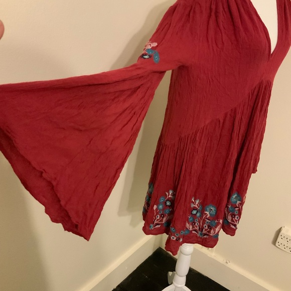 Free People S Red Te Amo Boho Floral Embroidered Flowy Dress - Picture 8 of 16